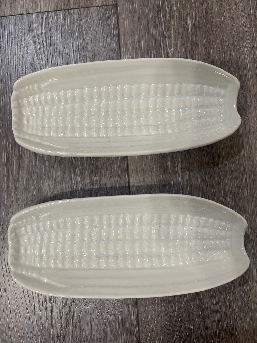White Ceramic Corn-Shaped Serving Dishes - Set of 2